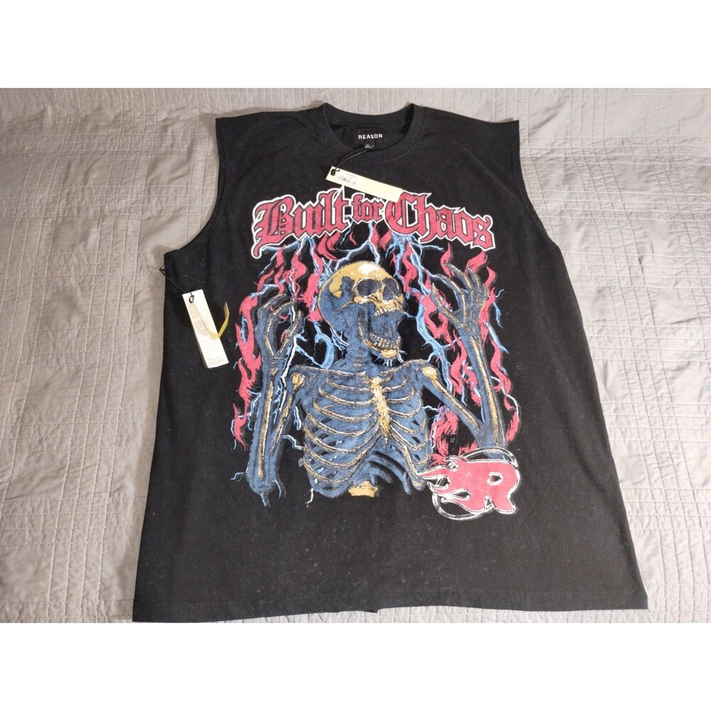 Reason Clothing Built For Chaos Skeleton Tank Top Black NWT Size XL Muscle Tee